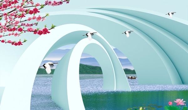 3D拱桥风景素材分层