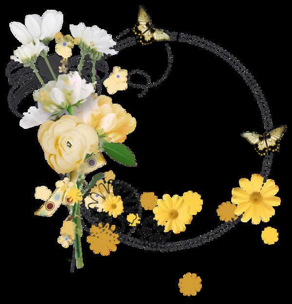黄色菊花手绘花环装饰元素