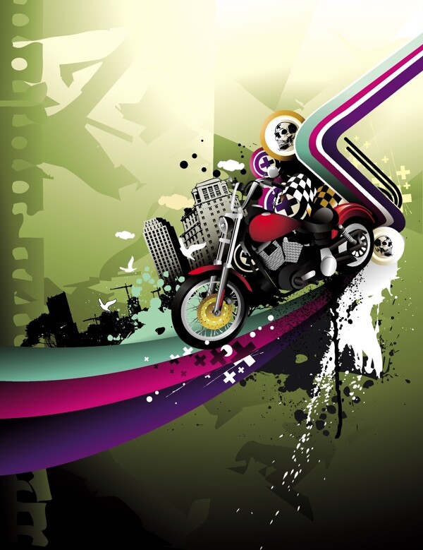 一款潮流摩托车插画