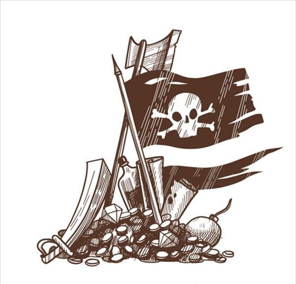 手画海盗旗和宝藏背景