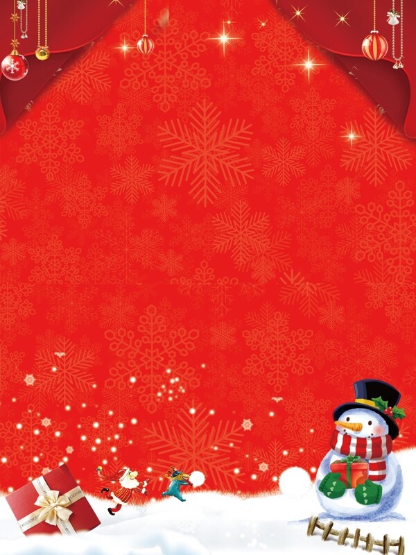 红色圣诞节雪人背景设计