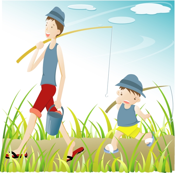 父與子一起釣魚去