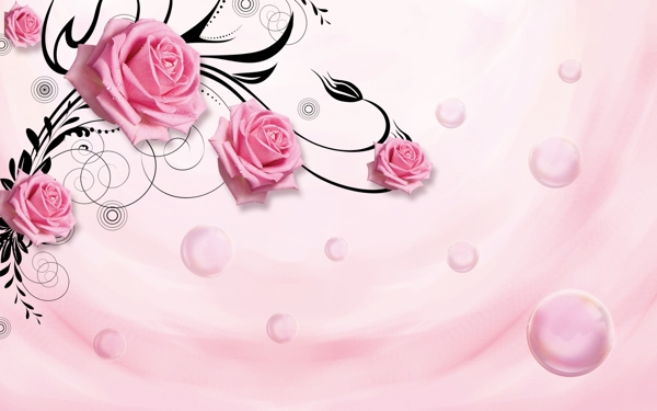 玫瑰花藤泡泡粉色背景立体装饰画