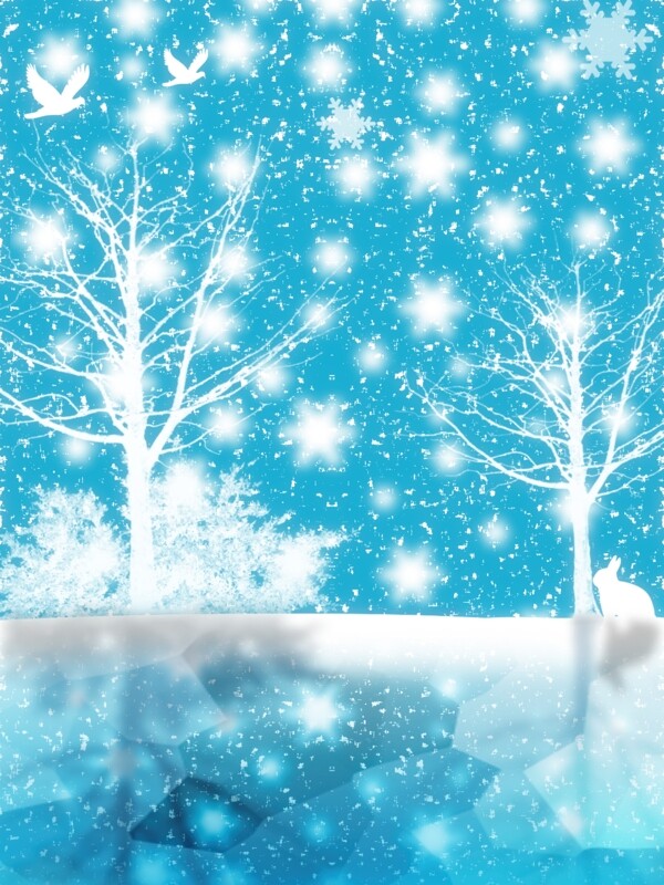 蓝色唯美冬季雪景背景