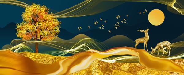 金色麋鹿装饰画