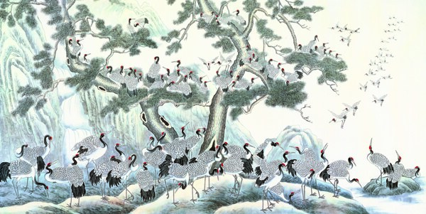 國畫群鶴