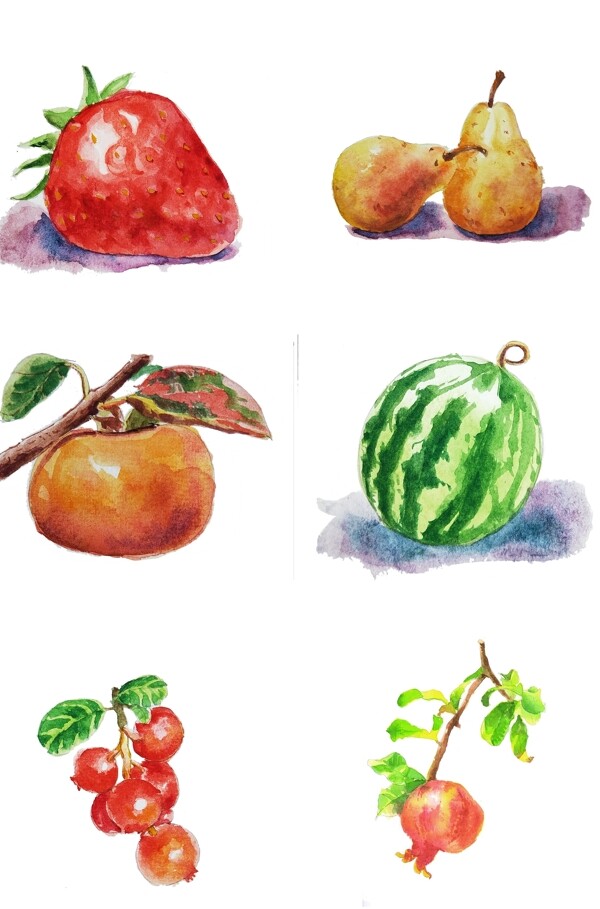 手绘卡通水彩水果