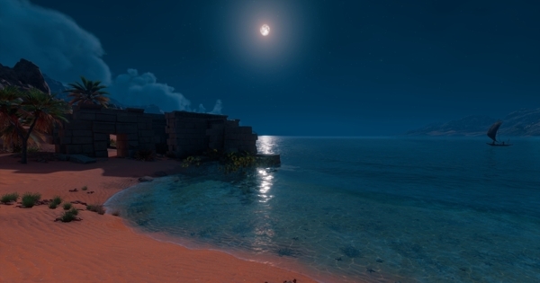 海边沙滩夜景月色风景
