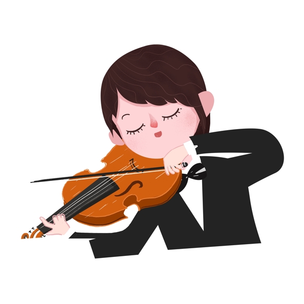 拉小提琴的男生卡通元素