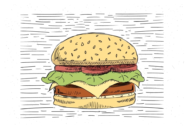 手繪漢堡美食插畫