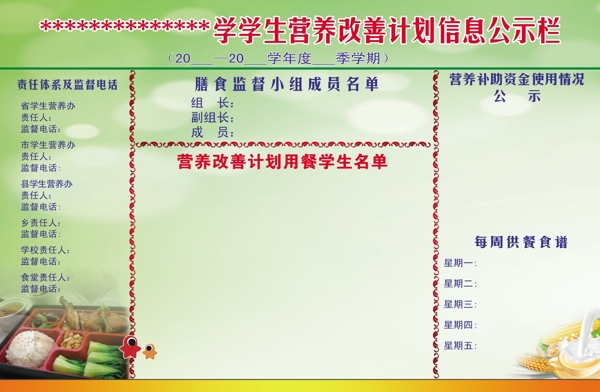 營(yíng)養(yǎng)餐公示欄圖片