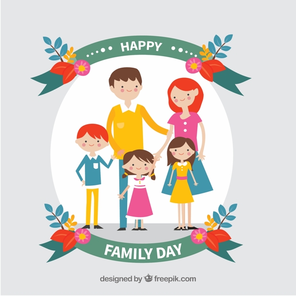 手绘幸福的一家人家庭日装饰花边背景