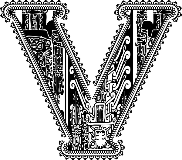 古老的字母V矢量插画
