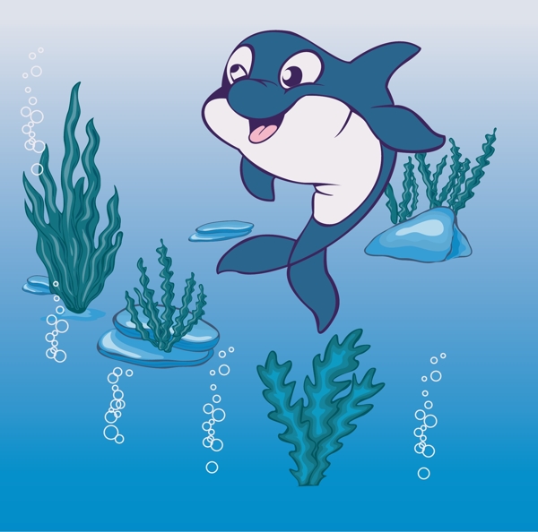 印花矢量图动物海豚珊瑚海水免费素材