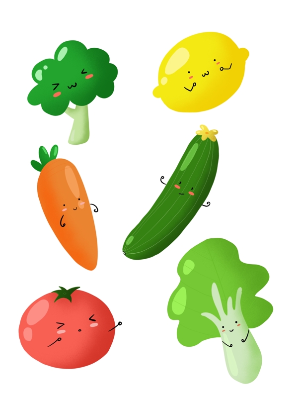 素食蔬菜手绘清新可爱元素