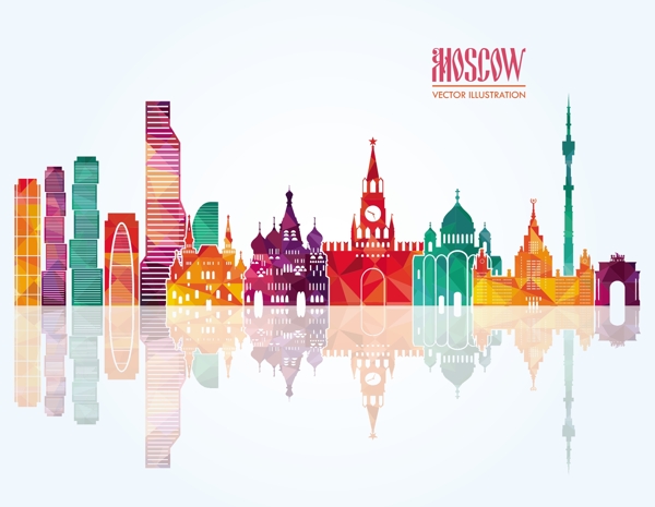 莫斯科城市彩色模块剪影图