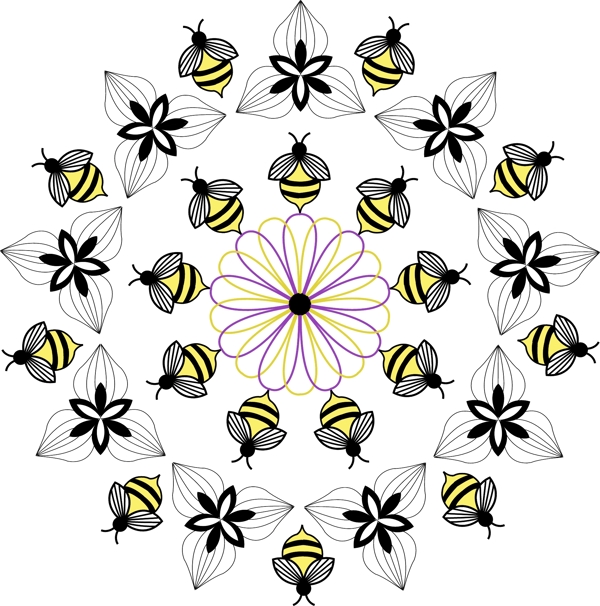 幾何小花蜜蜂花環AI