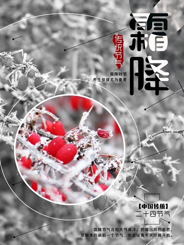 灰色唯美霜降海報(bào)設(shè)計(jì)
