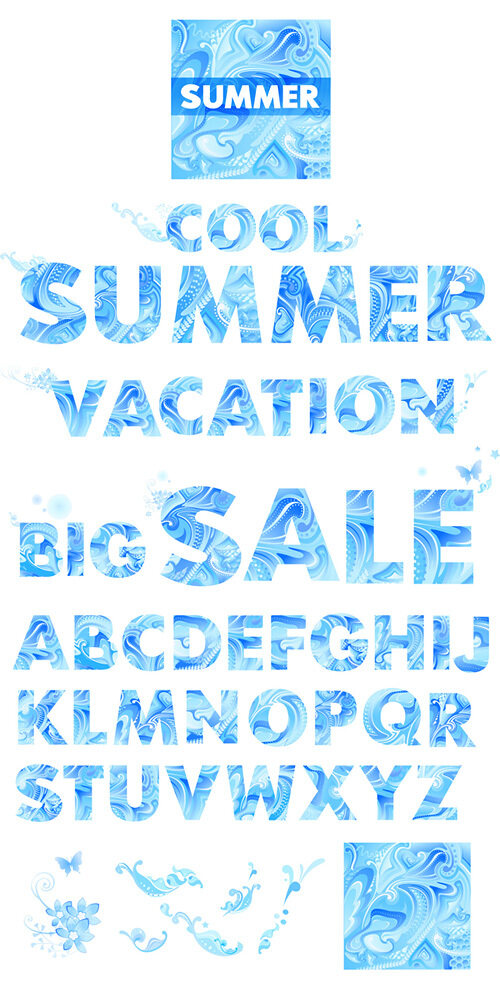 蓝色矢量素材字母的夏天