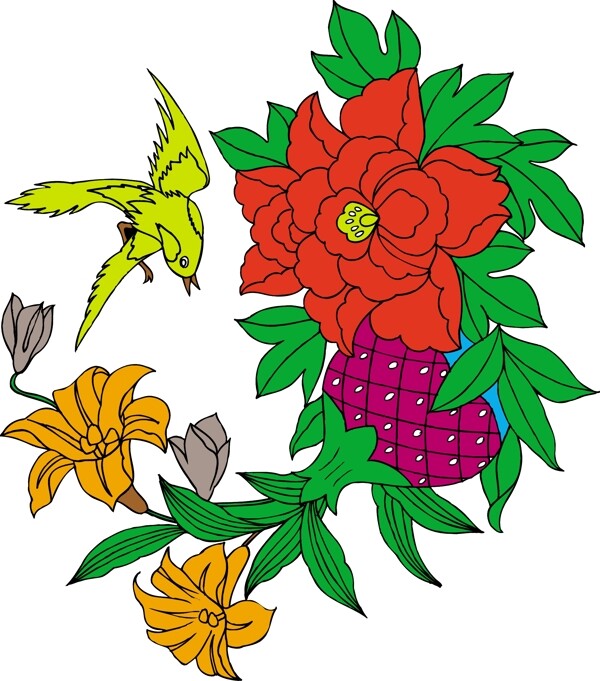 印花矢量圖傳統(tǒng)圖案動物鳥類優(yōu)雅植物免費(fèi)素材