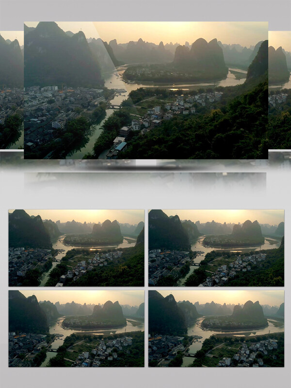 2k大美中国鸟瞰漓江自然乡村城市景观