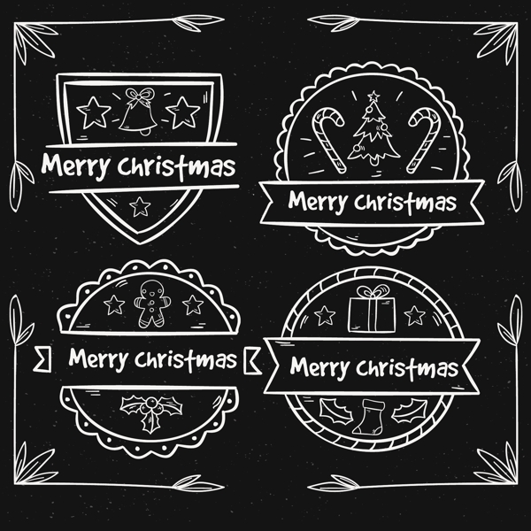 4款黑色英文圣诞标签元素