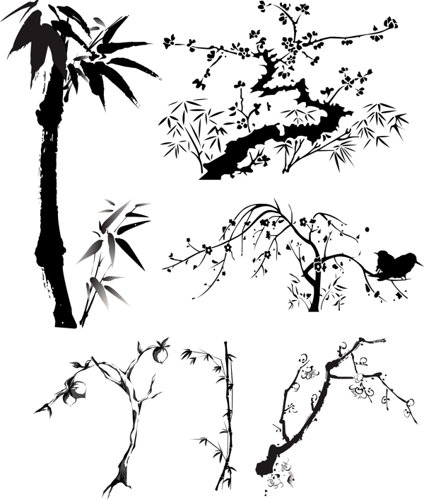 中國風(fēng)水墨植物矢量素材