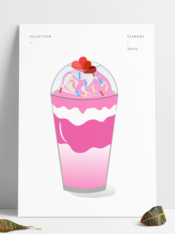 手绘情人节系列粉色甜蜜冰淇淋矢量图