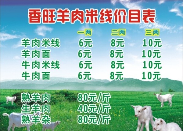 米線(xiàn)價(jià)目表