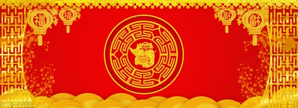 门框中国风新年节日红金色背景