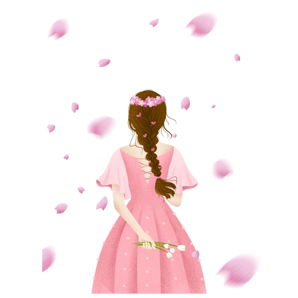 手绘樱花季女孩与樱花元素