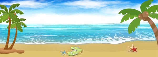 春季沙滩椰树banner背景图