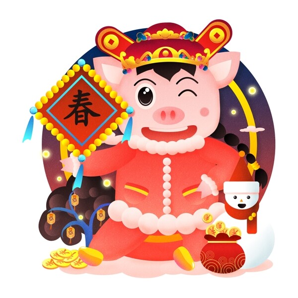 2019新年快乐猪猪形象原创矢量元素之春