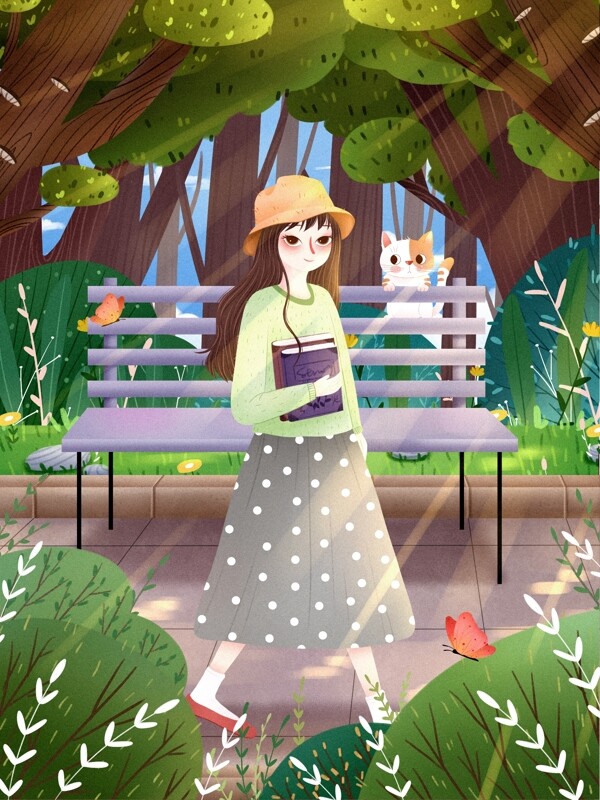 清新唯美女孩青年節(jié)插畫(huà)