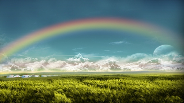 唯美彩虹草原图片