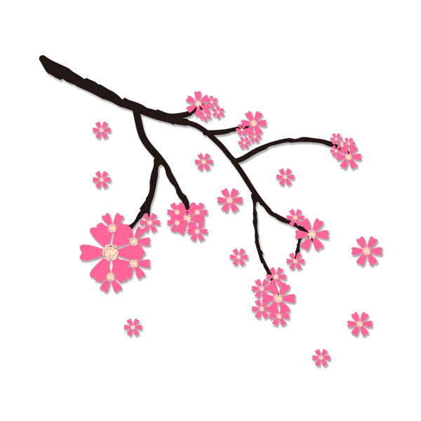 粉色花枝卡通透明素材