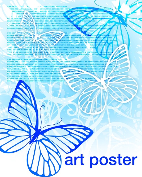 印刷级幻彩炫丽蓝色蝴蝶花纹素材