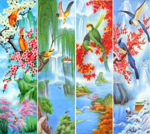 花鳥畫中堂畫分層插畫PSD格式0008