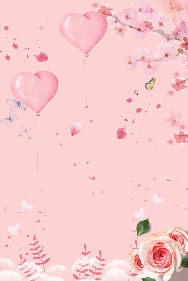 桃花树下的气球母亲节背景图