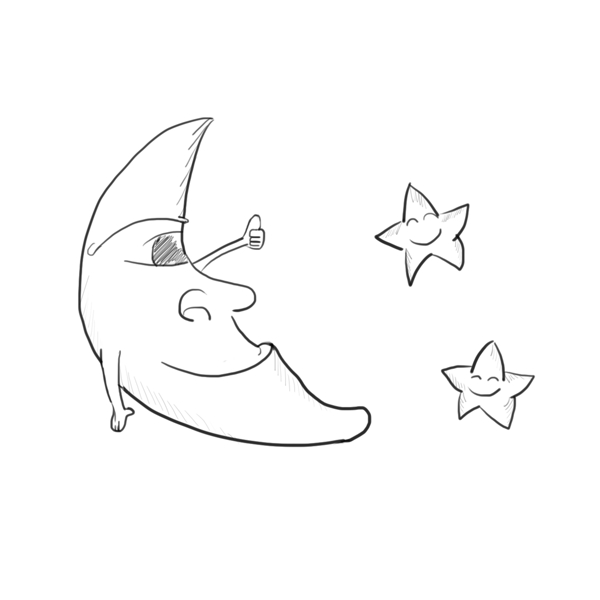 儿童节黑白手绘简笔画月亮星星