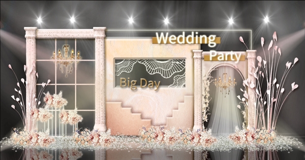 香槟色摩洛哥风阶梯式舞台拱门婚礼效果图