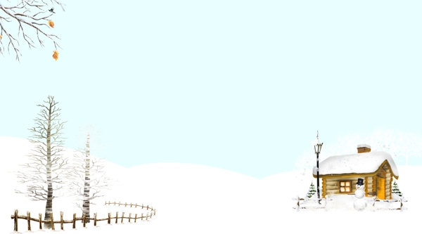 蓝色浪漫手绘房屋雪景背景