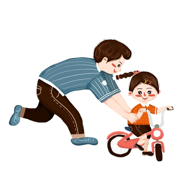学骑自行车的父女人物元素
