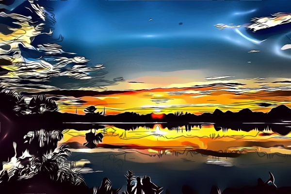 卡通夕陽圖