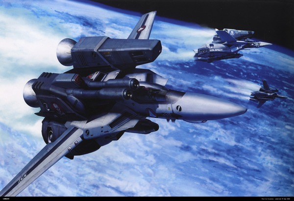 太空堡垒战机油画图片