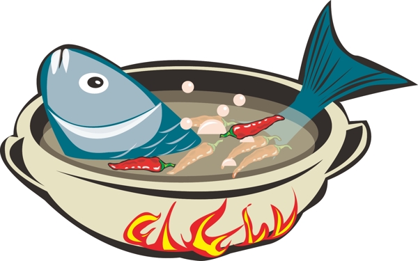卡通矢量手繪商業(yè)美食火鍋魚裝飾