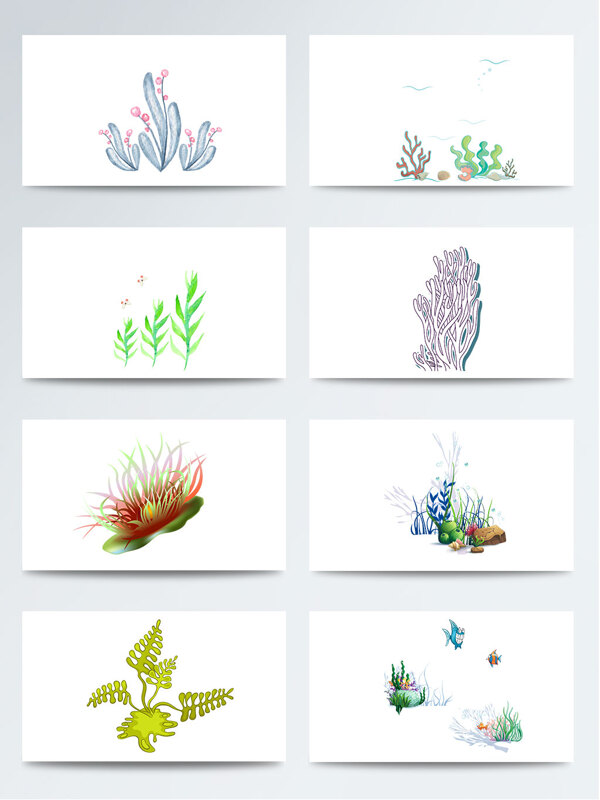 植物海底水草多种颜色水草叶子PNG元素