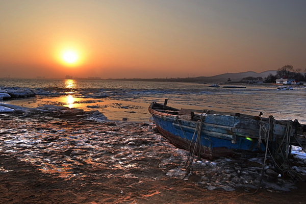 北戴河的夕陽圖片