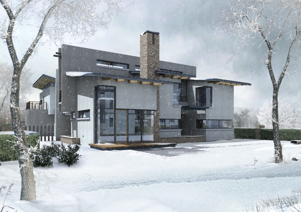 别墅雪景景观图片