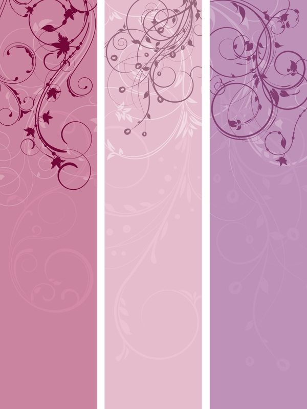三个柔和色调的紫色花卉面板设计